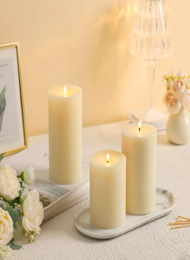 HILUMIDA Ivory Pillar Candles Set of 3 - Hand-Poured Unscented Candles,Smokeless Dripless Candles for Dinner Table and Home, Set of 3 in Different Sizes (3"x4", 3"x5", 3"x6") - Image 2